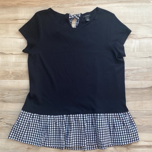 Halogen Womens Size Large Black & Checkered Cute Tee. Ruffle. Great Material. - Picture 8 of 11